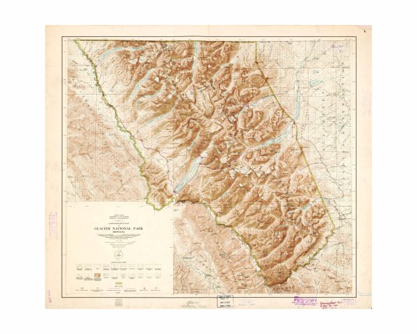 1915 Glacier National Park Topographic Map - Detailed Terrain, Hiking Trails, Mountain Ranges, and Lakes of Montana’s Iconic National Par