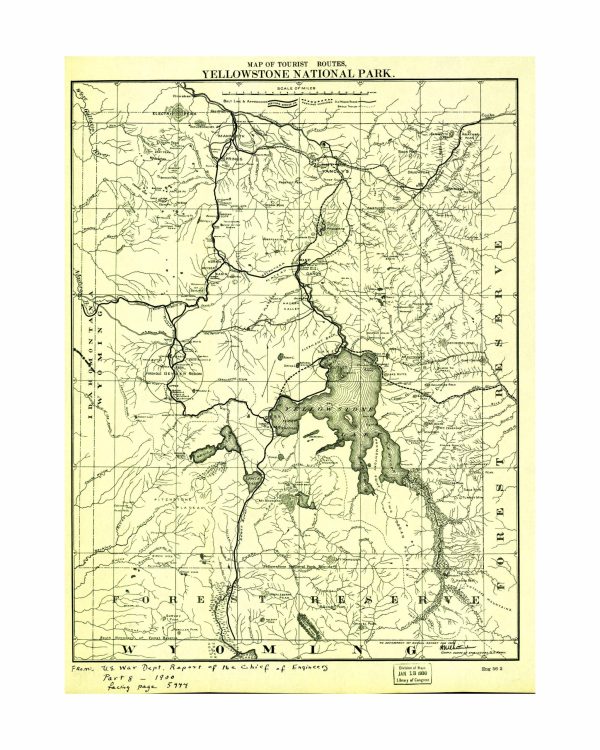 1900 Yellowstone National Park Tourist Routes Map - Historic Park Map, Detailed Trails, Lakes, Geothermal Features , First National Park