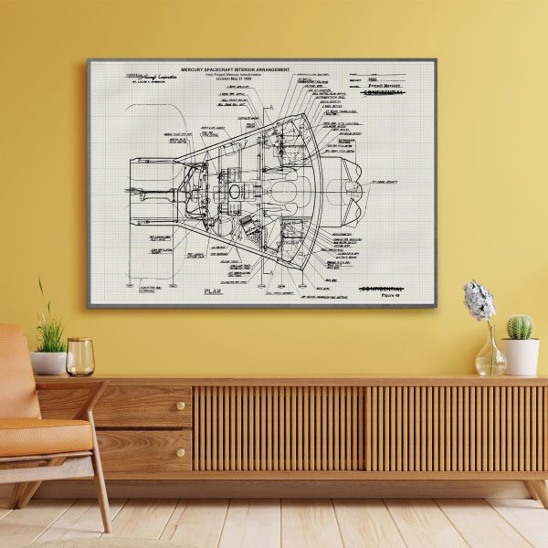 NASA Mercury Space Capsule Blueprint - 1959 Project Mercury Diagram, Detailed Interior Arrangement, Historic Spacecraft Engineering Plan