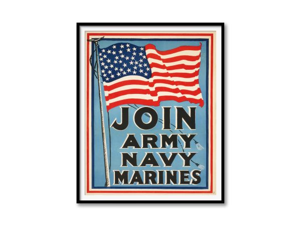 Join the U.S. Armed Forces Recruitment Poster – Army, Navy, Marines, Patriotic WWII Style Poster Art