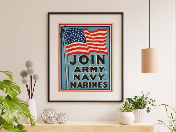 Join the U.S. Armed Forces Recruitment Poster – Army, Navy, Marines, Patriotic WWII Style Poster Art