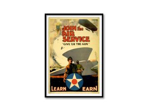 WWII U.S. Air Service Recruitment Poster – Join the Air Service, Give ‘Er the Gun – Vintage Military Decor