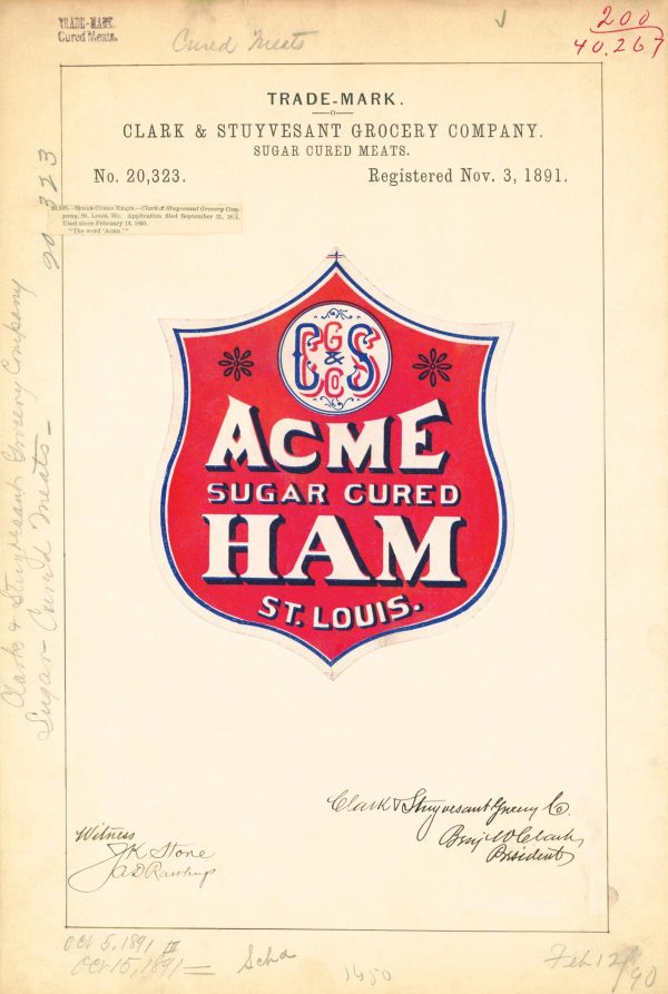 Acme Sugar Cured Ham Trademark 1891 Poster - Vintage Meat Branding, Classic St. Louis Food Label Art, Culinary Collectible Print