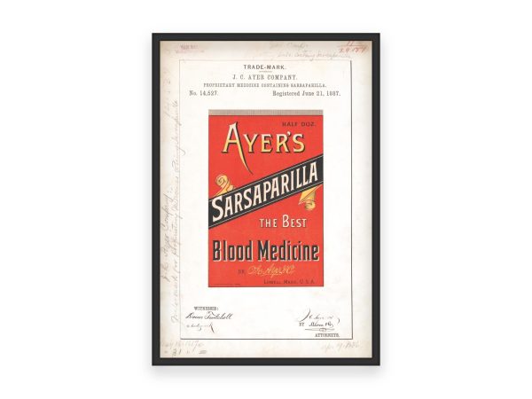 Ayer’s Sarsaparilla Blood Medicine Trademark 1887 Print - Vintage Medicine Label Art, Retro Health Remedy Poster, Antique Medical Decor