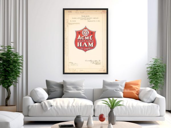 Acme Sugar Cured Ham Trademark 1891 Poster - Vintage Meat Branding, Classic St. Louis Food Label Art, Culinary Collectible Print