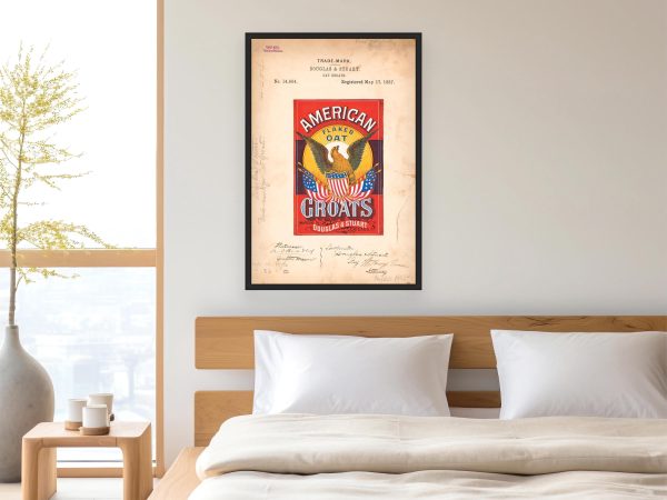 American Flaked Oat Groats 1887 Poster - Vintage Food Branding, Patriotic Eagle Design, Classic American Grain Label Art Print