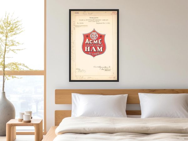 Acme Sugar Cured Ham Trademark 1891 Poster - Vintage Meat Branding, Classic St. Louis Food Label Art, Culinary Collectible Print