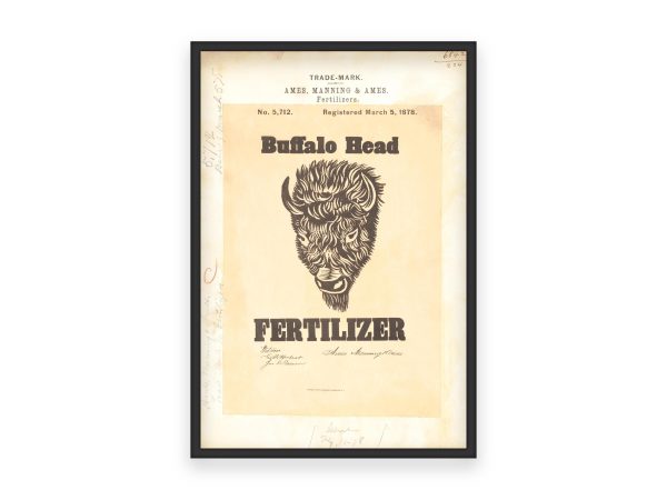 Buffalo Head Fertilizer Trademark 1878 Print - Vintage Agricultural Label Art, Retro Buffalo Logo Design, Antique Farming Decor