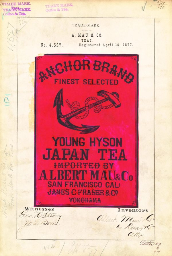 Anchor Brand Japan Tea 1877 Poster - Vintage Nautical-Themed Tea Label Art, Classic San Francisco Tea Import Label, Antique Beverage Print