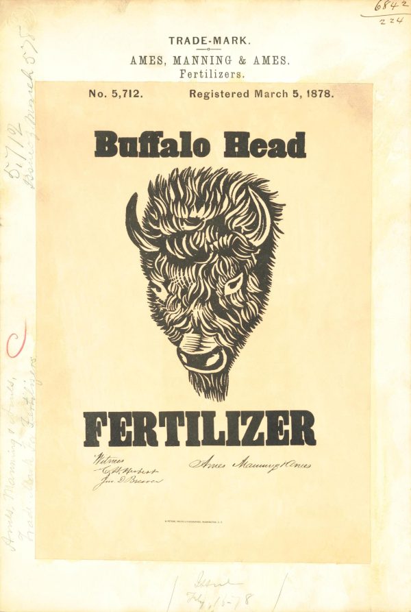 Buffalo Head Fertilizer Trademark 1878 Print - Vintage Agricultural Label Art, Retro Buffalo Logo Design, Antique Farming Decor