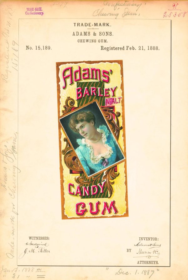 Adams’ Barley Malt Candy Gum 1888 Poster - Vintage Chewing Gum Branding, Classic Confectionery Label Art, Retro Candy Collectible Print