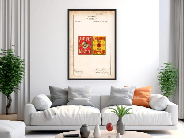 Ardenter 1889 Mustard Trademark Print - Vintage Food Label Art, Retro Mustard Packaging, Culinary Wall Decor, Antique Kitchen Design