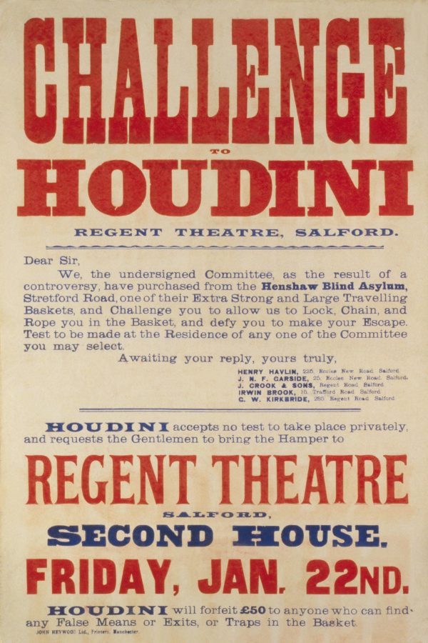 Vintage Challenge to Houdini Poster – Regent Theatre Salford Event Advertisement – Magic Memorabilia, Magician Poster, Vintage Magic Poster