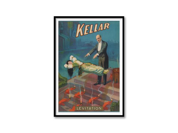 Kellar Vintage Magic Poster – Mystical Levitation, Kellar the Magician, Illusion Art, Devilish Assistants, Egyptian Revival Stage Design