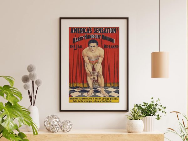 Harry Handcuff Houdini Jail Breaker Poster - Jail Breaker Poster, Vintage Magic Art, Escape Artist Decor, Illusionist Collectible