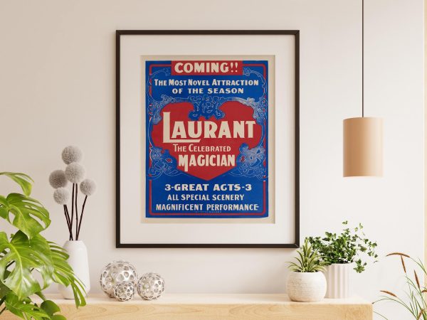 Celebrated Magician Laurant Poster - Magic Show, Vintage Art, 3 Great Acts, Collectible Decor, Vintage Magician Poster, Magic Poster