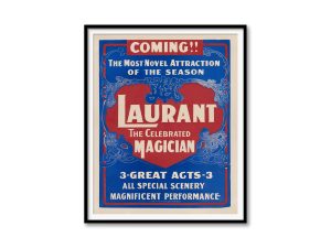 Celebrated Magician Laurant Poster – Magic Show, Vintage Art, 3 Great Acts, Collectible Decor, Vintage Magician Poster, Magic Poster