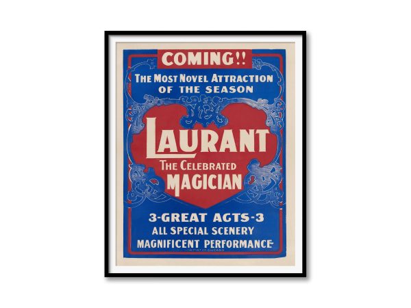 Celebrated Magician Laurant Poster - Magic Show, Vintage Art, 3 Great Acts, Collectible Decor, Vintage Magician Poster, Magic Poster