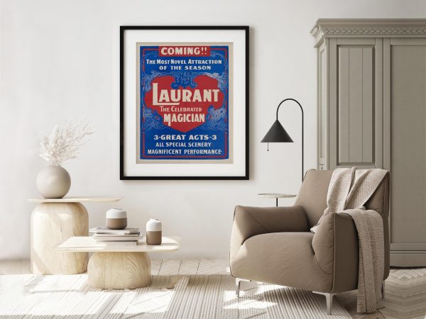 Celebrated Magician Laurant Poster - Magic Show, Vintage Art, 3 Great Acts, Collectible Decor, Vintage Magician Poster, Magic Poster