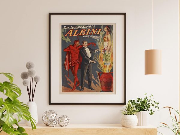 The Incomparable Albini - Vintage Magic Poster, Master Magician, Illusionist Artwork, Devilish Themes, Stage Magic Reproduction