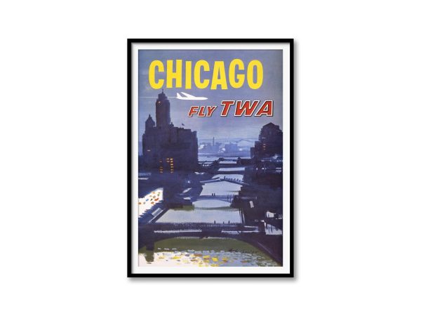 Chicago Travel Poster - Vintage Airline Art, Retro Chicago, Skyline Poster, Classic Airline Advertisement, Mid-Century Decor