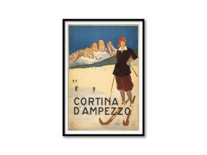 Cortina d’Ampezzo Vintage Ski Poster – Italian Alps, Winter Sports, Retro Travel Art, Skiing, Mountain Landscape, European Ski Resort Poster