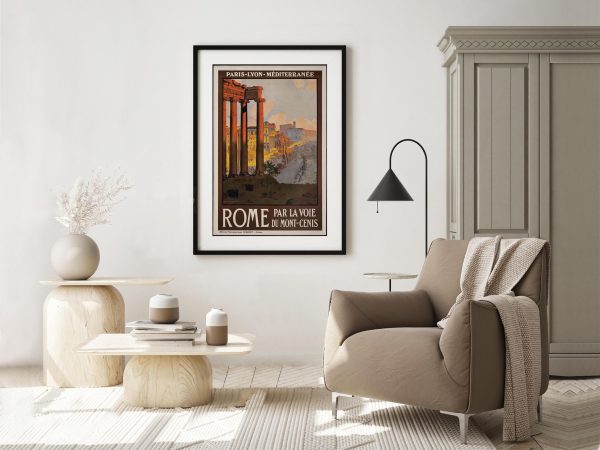 Rome Travel Poster - Vintage Railway Art, Paris-Lyon-Méditerranée Line, Mont-Cenis Route, Ancient Roman Ruins, Classic French Tourism Print