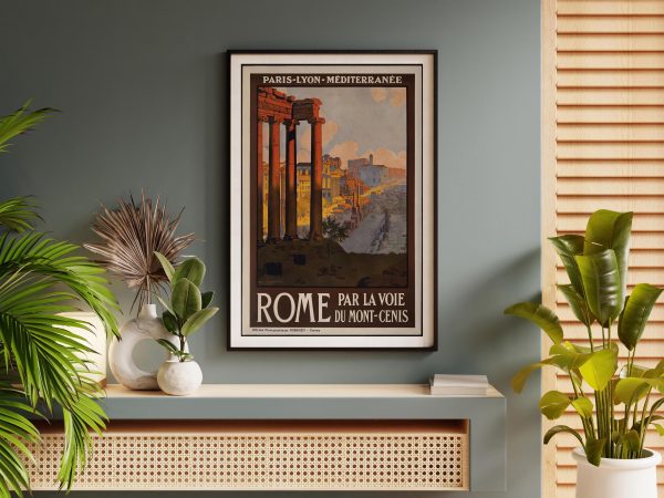 Rome Travel Poster - Vintage Railway Art, Paris-Lyon-Méditerranée Line, Mont-Cenis Route, Ancient Roman Ruins, Classic French Tourism Print