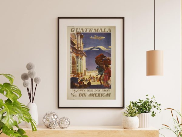 Guatemala Airline Travel Poster - Vintage Airline Art, Latin America Adventure, Scenic Travel Decor, Tropical Getaway, Cultural Landscape