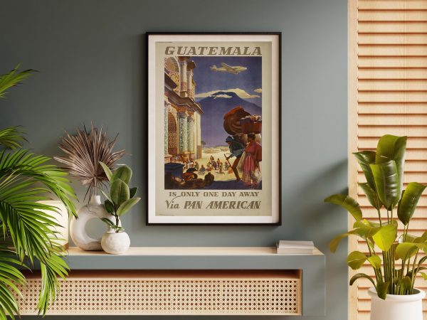 Guatemala Airline Travel Poster - Vintage Airline Art, Latin America Adventure, Scenic Travel Decor, Tropical Getaway, Cultural Landscape