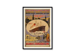 Atlantic Transport Line S.S. Poster – Vintage Travel Poster, Transatlantic Voyage, London to New York, Maritime Art, Retro Ship Decor