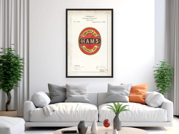 Comstock & Co Hams Trademark 1884 - Vintage Meat Label, Sugar Cured Ham Decor, Classic Food Advertising Print, Ham Poster