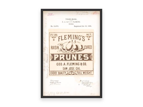 Fleming’s Prunes 1885 Poster - Vintage Dried Fruit Branding, Classic San Jose Label Art, Antique Food Collectible Print