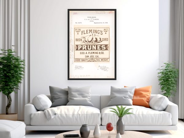 Fleming’s Prunes 1885 Poster - Vintage Dried Fruit Branding, Classic San Jose Label Art, Antique Food Collectible Print