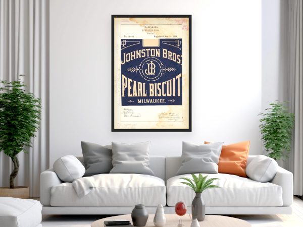 Johnston Bros Pearl Biscuit 1884 Poster - Vintage Biscuit Branding, Classic Milwaukee Food Label Art, Retro Snack Collectible Print