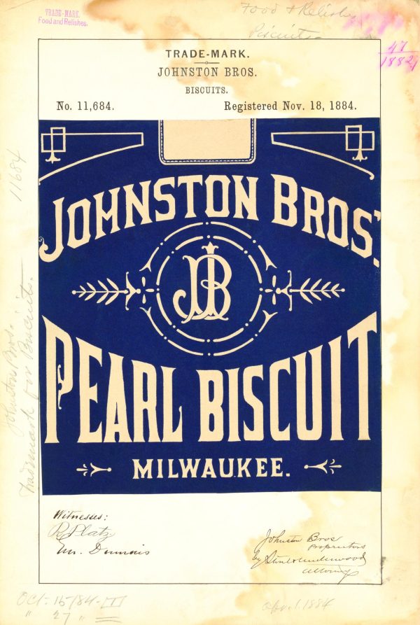 Johnston Bros Pearl Biscuit 1884 Poster - Vintage Biscuit Branding, Classic Milwaukee Food Label Art, Retro Snack Collectible Print