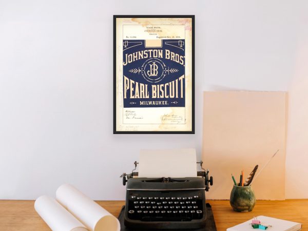 Johnston Bros Pearl Biscuit 1884 Poster - Vintage Biscuit Branding, Classic Milwaukee Food Label Art, Retro Snack Collectible Print