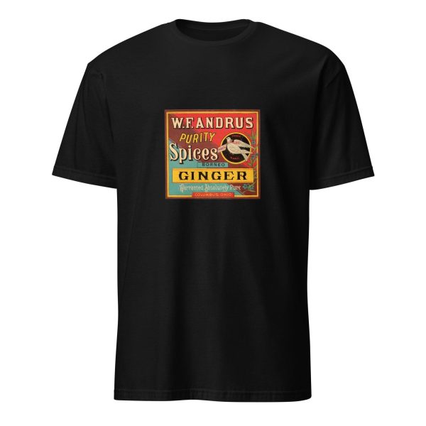 Vintage Ginger Spices Trademark T-Shirt – Classic 19th Century Food Label, 100% Cotton Unisex Tee, Retro Design for History and Food Lovers