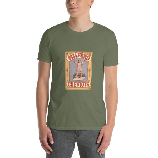 Vintage Textile Logo T-Shirt – Milford Cheviots Strongman Design, Cotton Unisex Tee, Retro Style for Fashion and History Fans