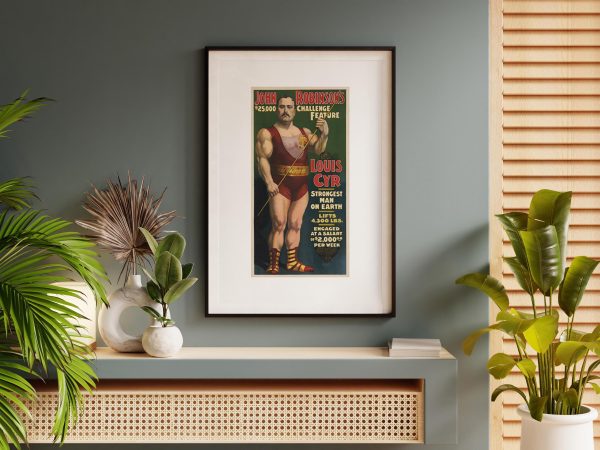 Louis Cyr Strongest Man on Earth 1896 Poster - Vintage Circus Advertising, Classic Strongman Poster, Antique Strength Performance Print