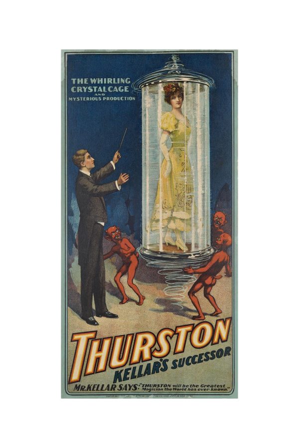 Thurston The Great Magician Whirling Crystal Cage Poster - Vintage Magic Show Ad, Mysterious Illusion Art, Antique Circus Performance Print