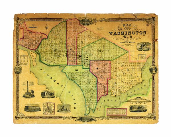 Vintage 1851 Washington D.C. Map - Historic U.S. Capital Layout, Early City Plan, District of Columbia Landmarks, Reproduction Print