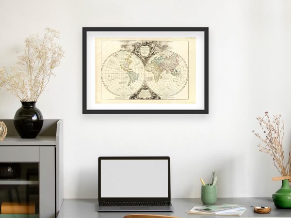 18th Century Orbis Vetus Map - Vintage World Map, Historic Double Hemisphere Chart, Early Global Geography, Reproduction Print