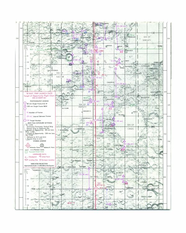 Apollo 10 Lunar Target Flight Chart - 1969 NASA Moon Mission Map, Historic Lunar Landing Sites, Space Exploration, Reproduction Print