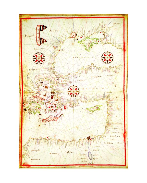 16th Century Mediterranean and Black Sea Nautical Map - Historic Portolan Chart, Vintage Maritime Navigation, Antique Sea Routes Map