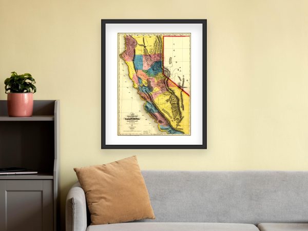 1851 Gold Region Map of California - Early Gold Rush Discovery, Western Territories, Historic Mining Districts, California Geography