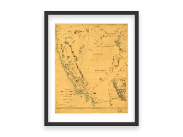 1850 Gold Regions of California - Historical Gold Rush Era Map, Great Basin, Western Territories, Early Mining Locations, History Gift