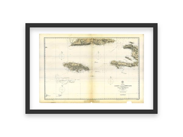 1882 Jamaica and Surrounding Islands Map - Pedro Bank, Cuba, San Domingo, Detailed Maritime Navigation Chart of the West Indies