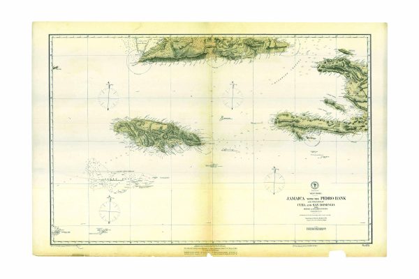 1882 Jamaica and Surrounding Islands Map - Pedro Bank, Cuba, San Domingo, Detailed Maritime Navigation Chart of the West Indies