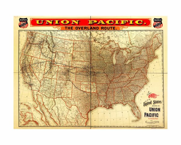 Union Pacific Railroad Overland Route Map - 19th Century U.S. Rail Network, Cross-Country Travel, Connecting Western States